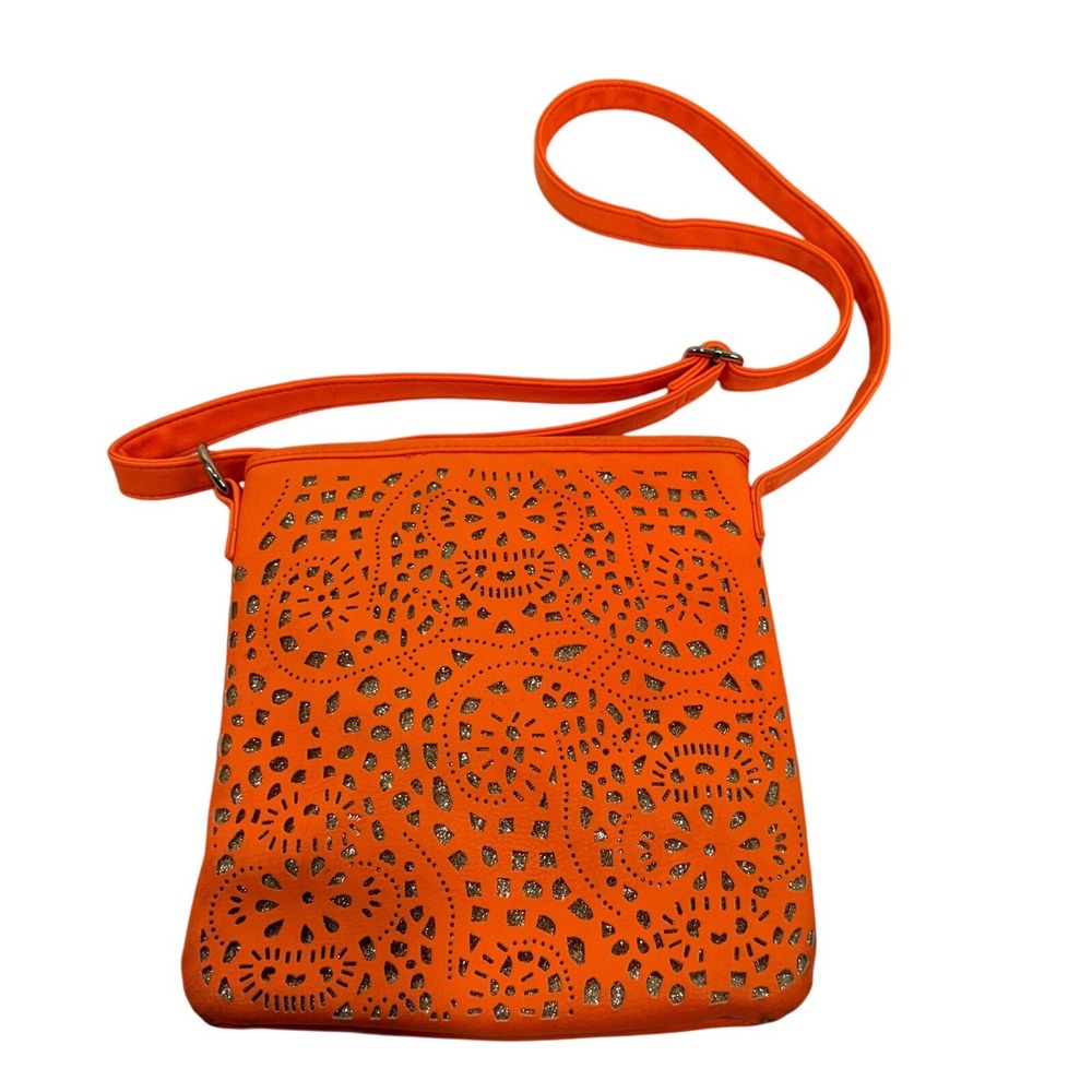 Olivia Miller Neon Orange Laser Cutโ Glitter Crossbody Bag Womens Floral Small